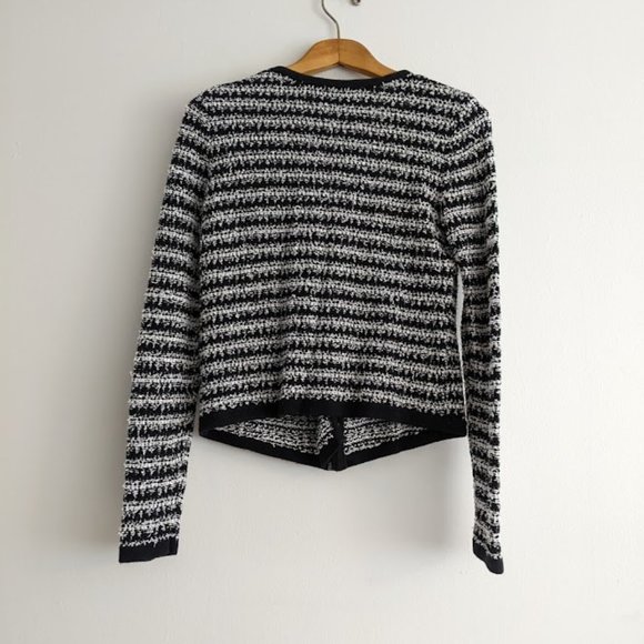 Loft Boucle Black and White Striped Cardigan Size S - Picture 5 of 9